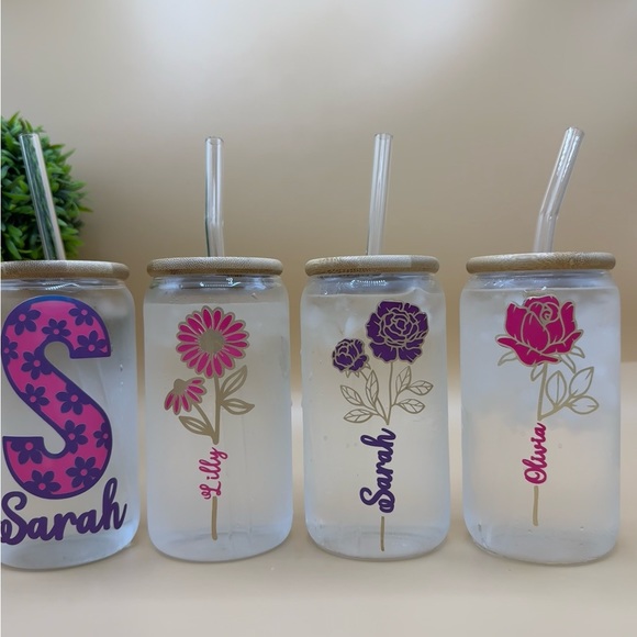 Coffee Glass Tumbler, Iced Coffee Glass, initial name Iced Coffee Cup 16 Oz - Picture 3 of 5